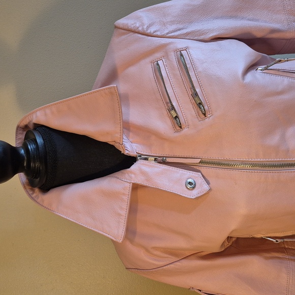 OXYHO SORENTO Women's Leather Pale Pink Moto Jacket, Satin Lined, Size Medium - Picture 8 of 16
